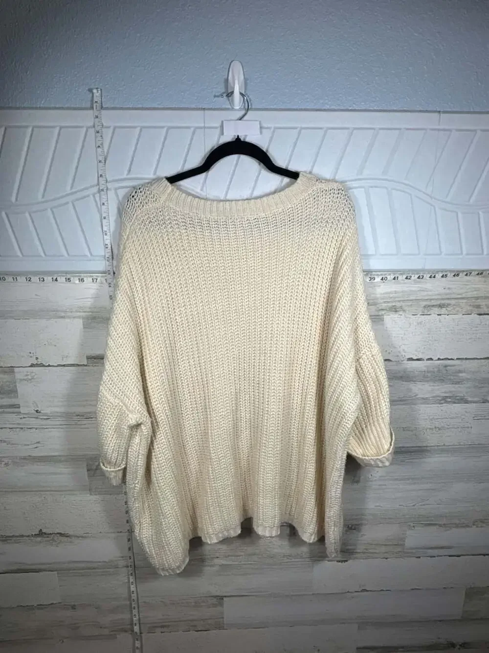 J.O.A. Beige Chunky Knit Oversized Sweater with Front Pocket